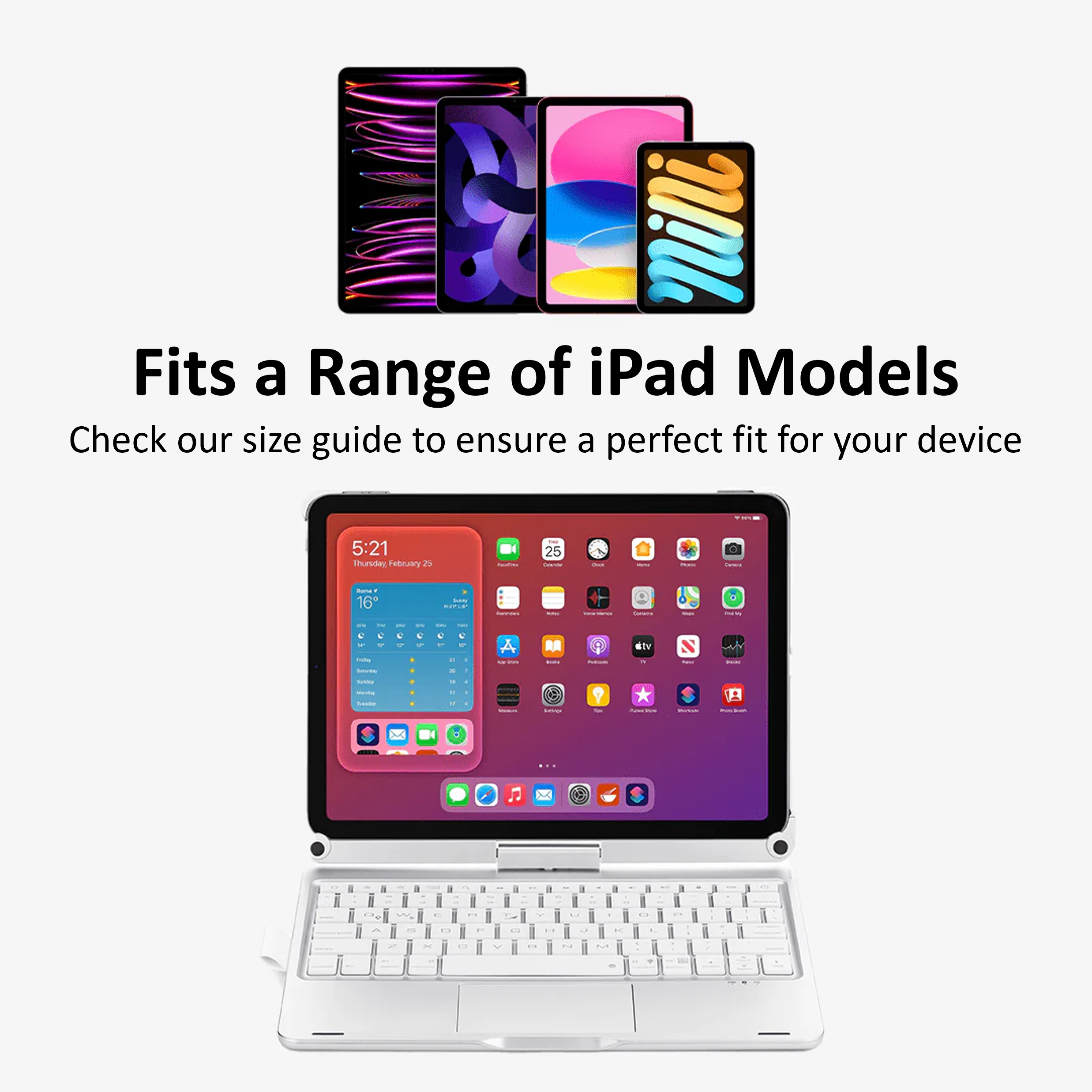 Swivel Rotating Wireless Keyboard Case for iPad