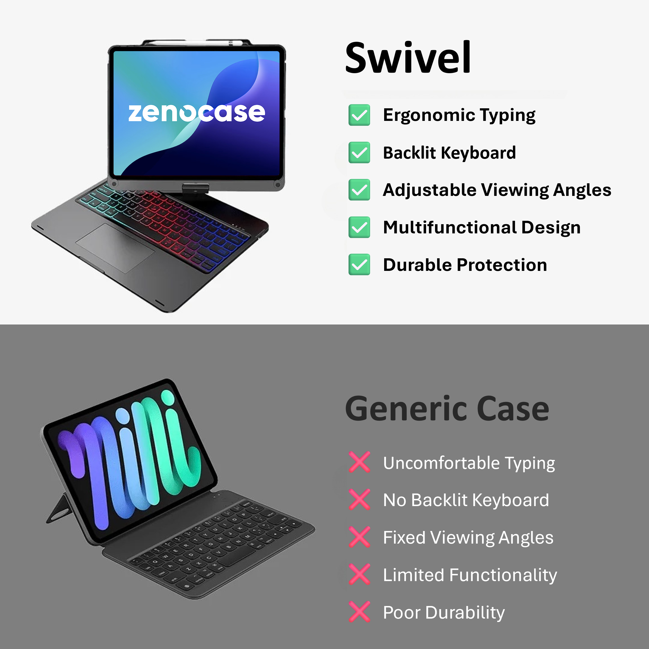 Swivel Rotating Wireless Keyboard Case for iPad