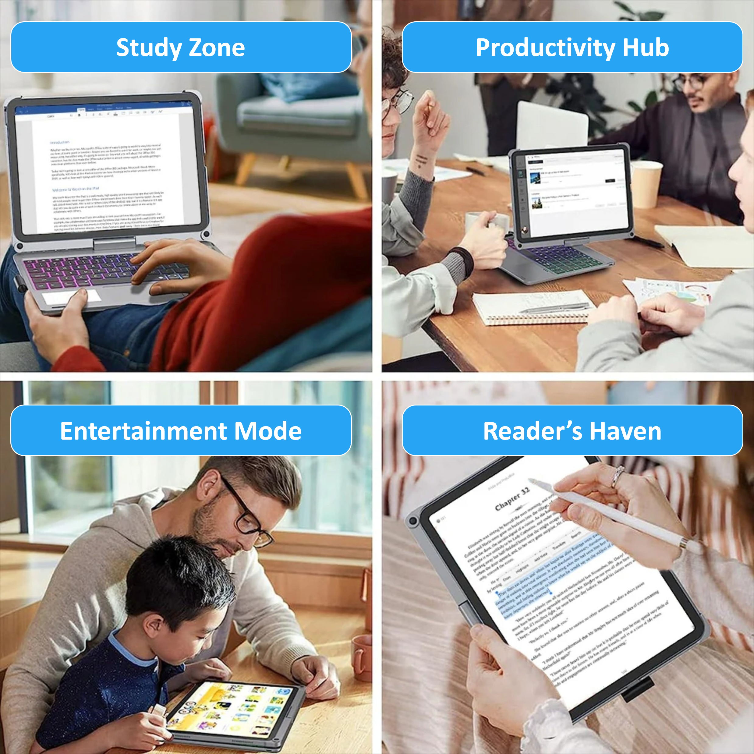 Swivel Rotating Wireless Keyboard Case for iPad