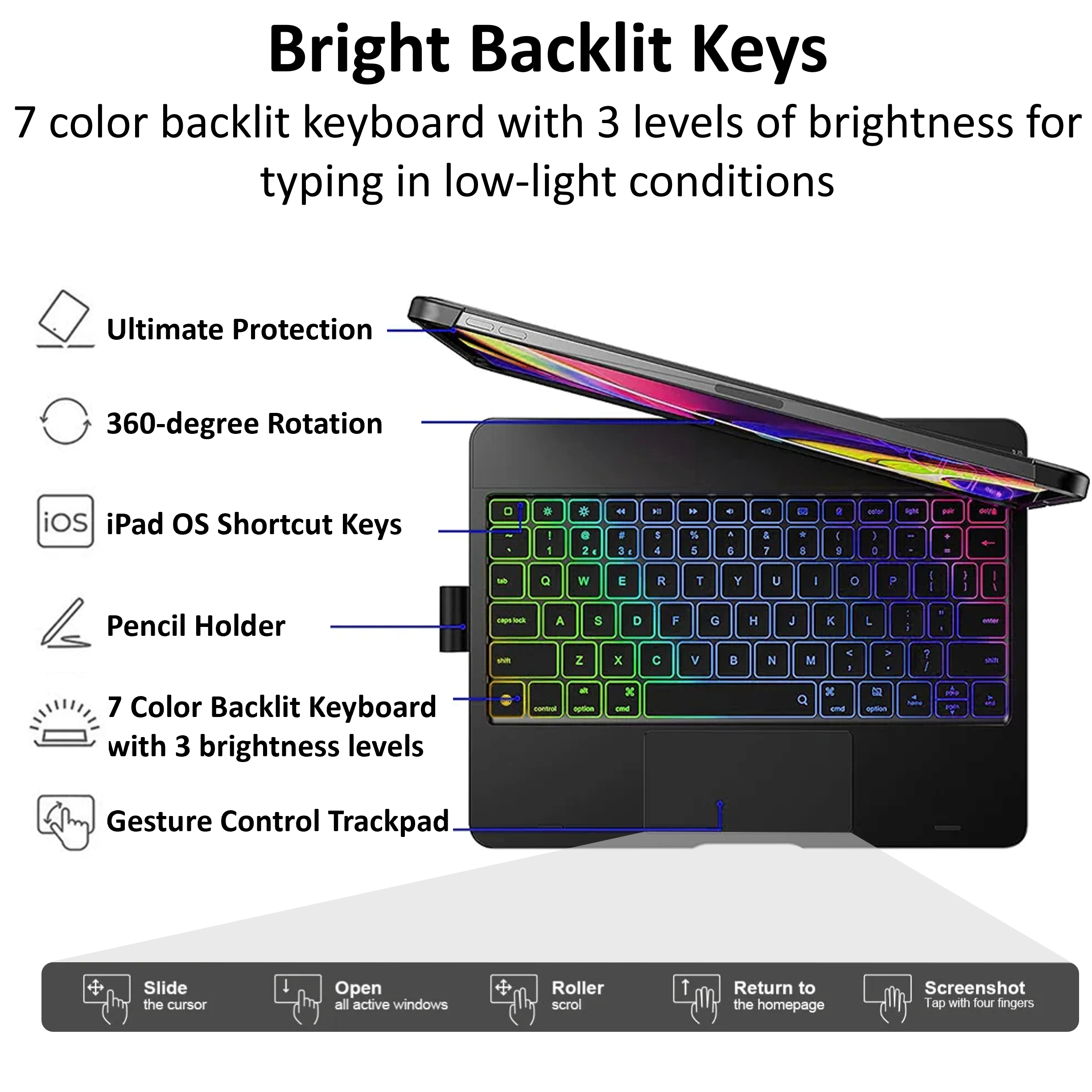 Swivel Rotating Wireless Keyboard Case for iPad